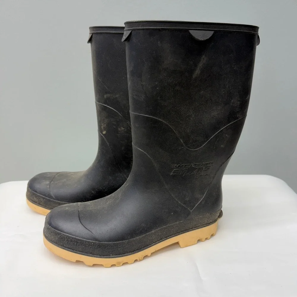 Weather Stars by Tingley Kids Black Rubber Rain Boots Size 3 Waterproof Mud Boot